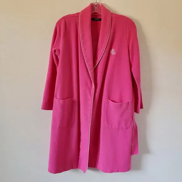 Lauren Ralph Lauren Robe Womens S Pink Waffle Weave Pockets Belt Bathrobe LRL - Picture 2 of 15